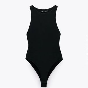 small black zara seamless halter bodysuit